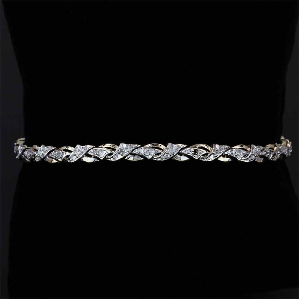 14k Two-Tone Gold Diamond Fancy Crossover Link Bracelet - Picture 7 of 7
